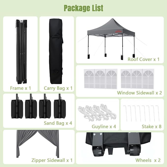 10x10 Heavy Duty Pop Up Canopy with 4 Sidewalls, 550D Commercial Easy Up Canopy Tent, Waterproof Outdoor Party Event Tent with Roller Bag, Grey