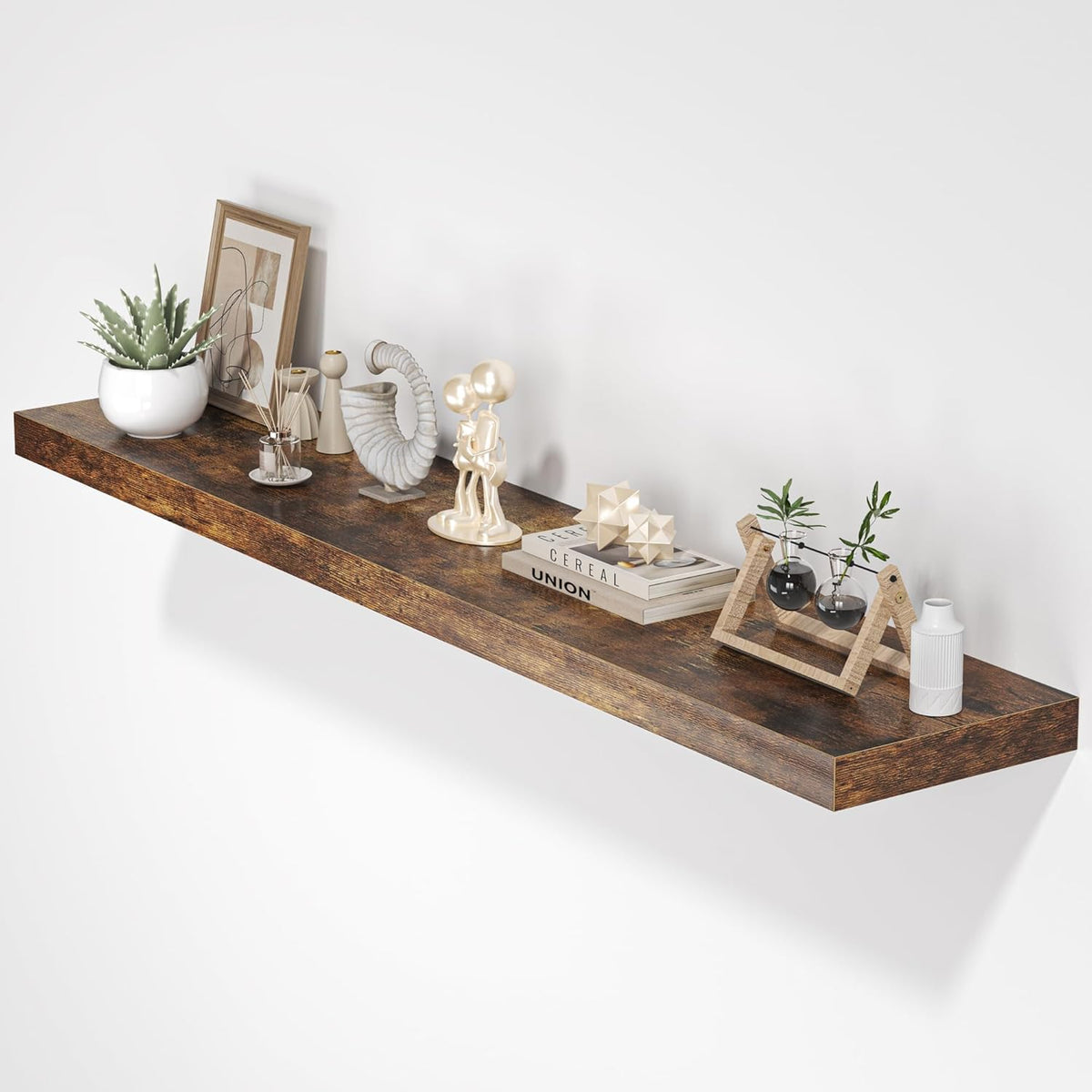 Floating Shelves for Wall, 55"W x 9.3"D x 1.5"H, Long Wooden Wall Mounted Display Shelf with Invisible Brackets for Living Room, Bedroom, Bathroom