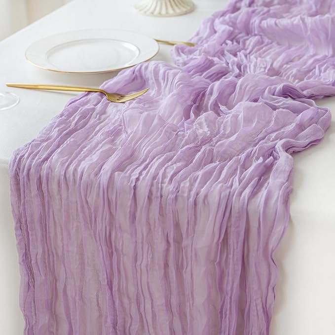 Sioloc Lilac Purple Lavender Cheesecloth Table Runner 120'' x 35'',Spring Easter Decor Soft Gauze Boho Wedding Table Decor for 10ft Table Birthday Party,Baby Shower, Bridal Shower, Home & Event Decor