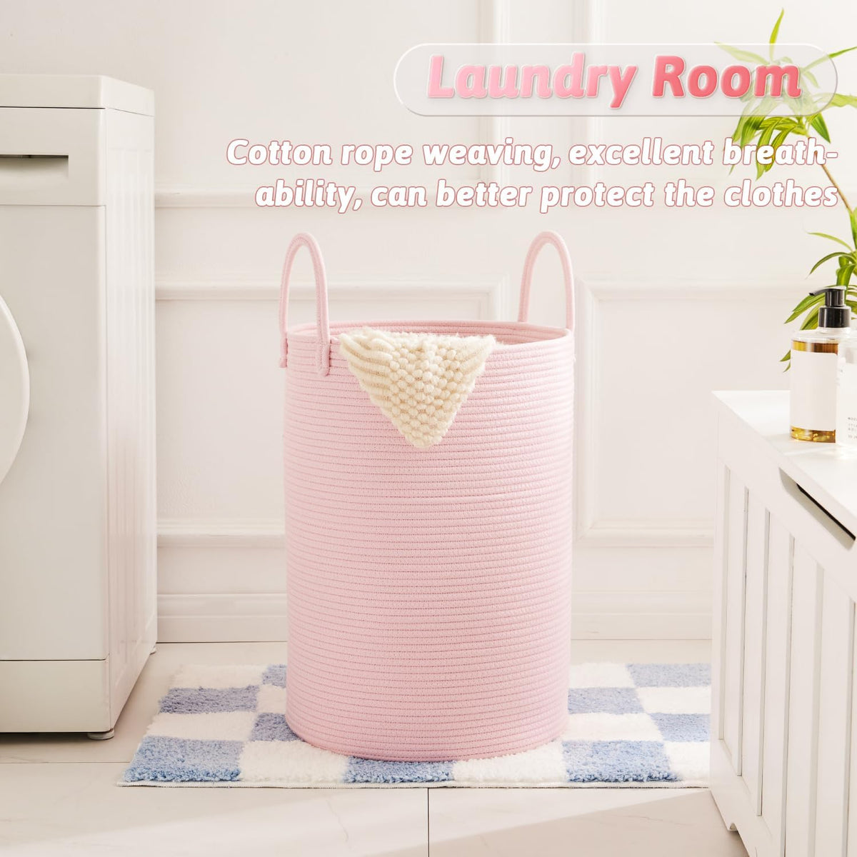 Laundry Basket,Woven Cotton Rope Laundry Hamper,60L for Decorative Storage of Dirty Clothes,Toys and Blankets in Bathroom,Baby Room and Living Room