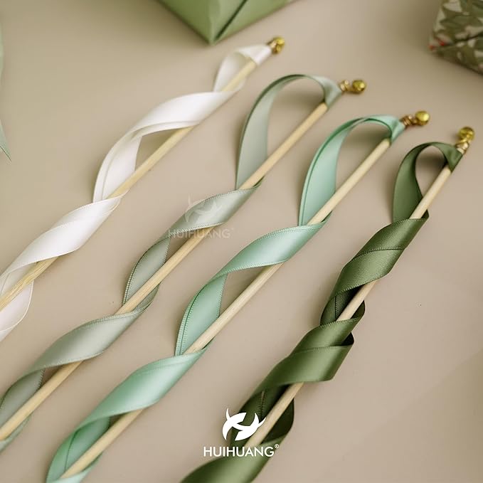 HUIHUANG Sage Green Satin Ribbon 1/2 inch x 4 Rolls Ivory/Sage/Dusty Sage/Moss Green Ribbon for Gift Wrapping DIY Crafts Hair Bows Flower Bouquets Wedding Decor- Total 40 Yards