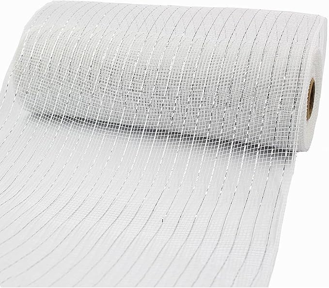 3 Rolls White Deco Mesh Ribbon for Wreath Making Supplies, 10 Inch x 30FT Metallic Foil Burlap Deco Mesh Fabric for Christmas New Year Wedding Door Wreath Swags and Decorating