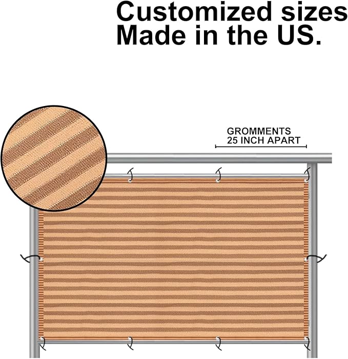Eden's Decor Balcony Privacy Screen Brown/Khaki 3'x 33' Cover Mesh Windscreen Weather-Resistant UV Protection for Backyard Deck, Patio, Balcony, Pool, Porch, Fence, Railing, Gardening
