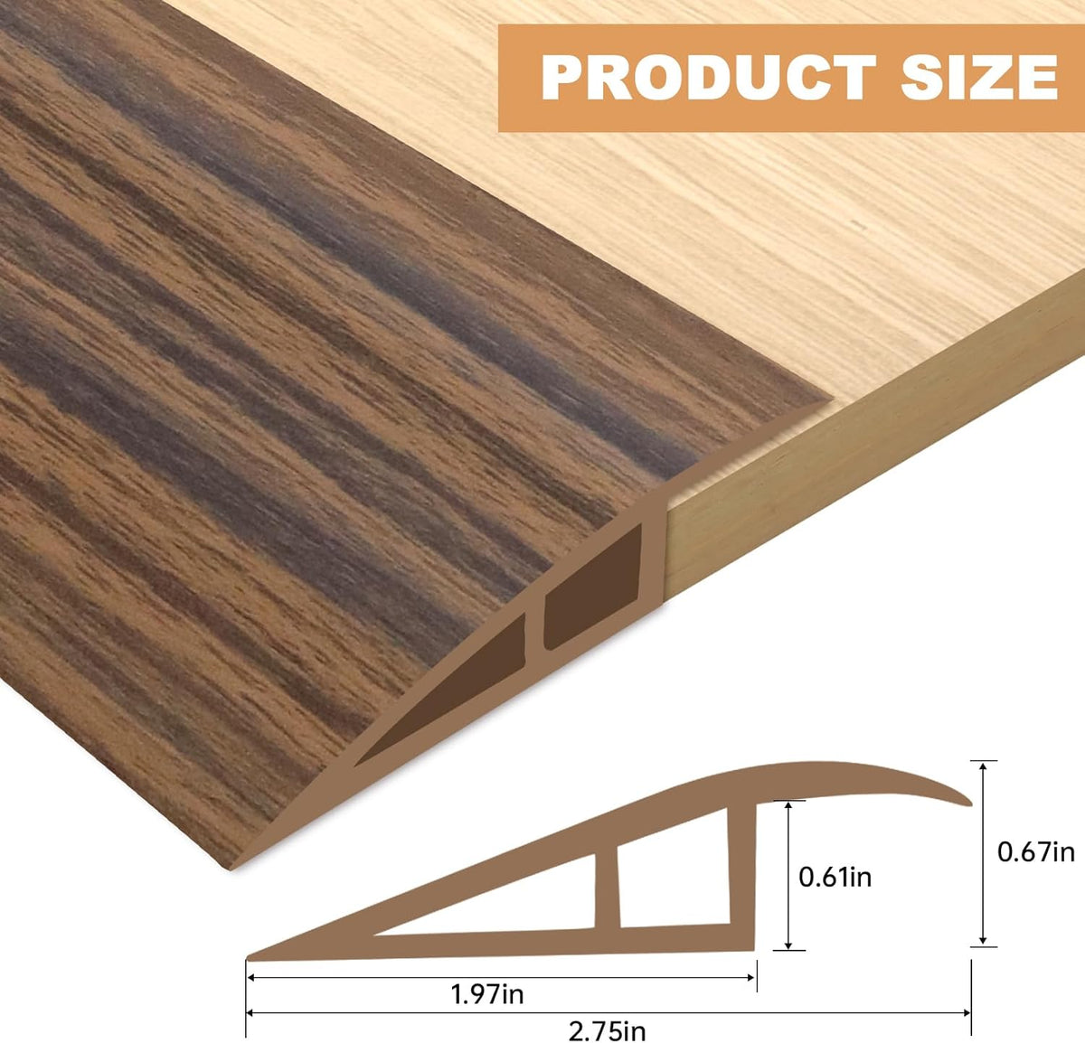 Vinyl Door Threshold Flooring Transition Strip Self Adhesive Carpet Edging Strip for Laminate Doorway Edge Threshold from 2/5" to 3/5" (Smoked Brown Wood Grain, 6.6 Ft)