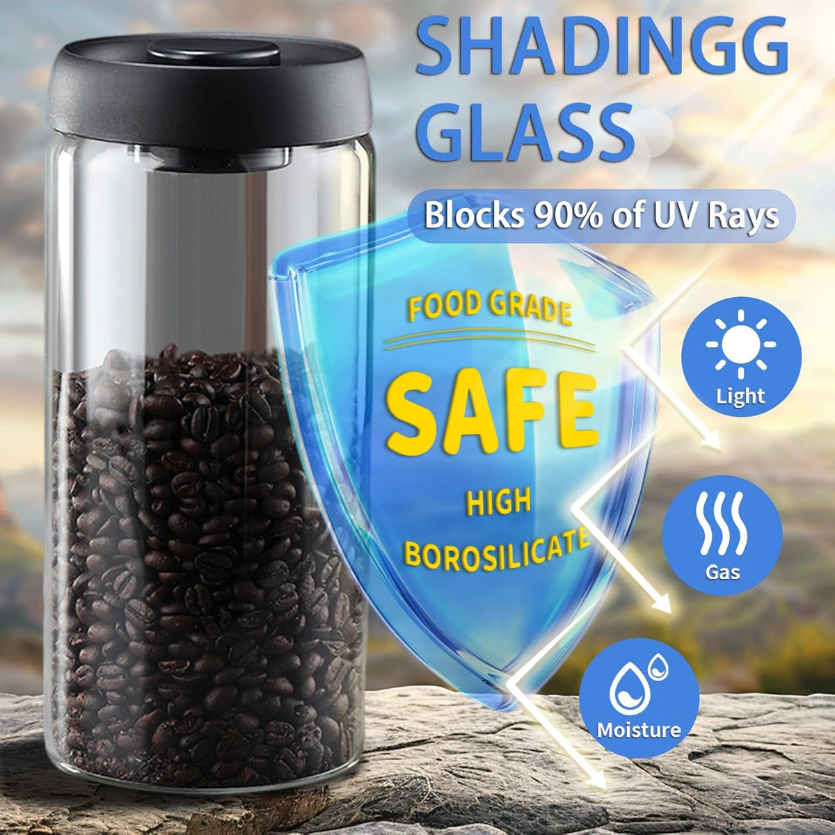 Vacuum Coffee Canister,2PCS 61FLOZ Borosilicate Glass Jar with Spare Airtight lid, Label & Brush