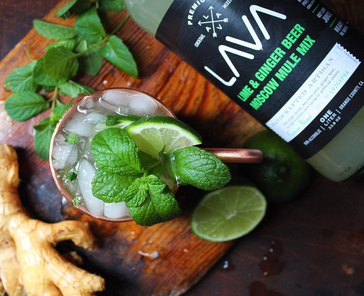 LAVA Premium Spicy Moscow Mule Mix by LAVA Craft Cocktail Co., Made with Ginger Beer, Key Lime Juice, Real Ginger Puree, No Artificial Sweeteners, Ready to Use, 1-Liter (33.8oz) Glass Bottle