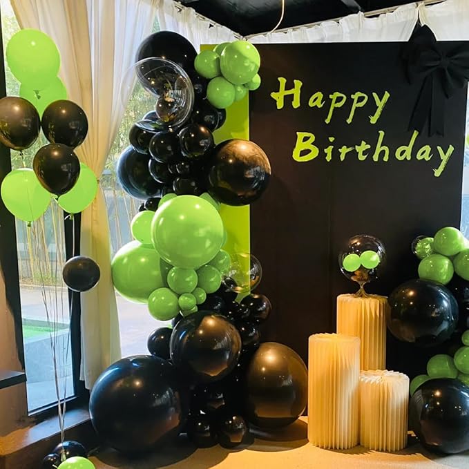Green and Black Balloon Arch Kit, 151Pcs Lime Green Black Bobo Balloons Garland 18 12 10 5 inch for Birthday, Graduation, Baby Shower, Wedding, Anniversary, Holiday Party Decoration