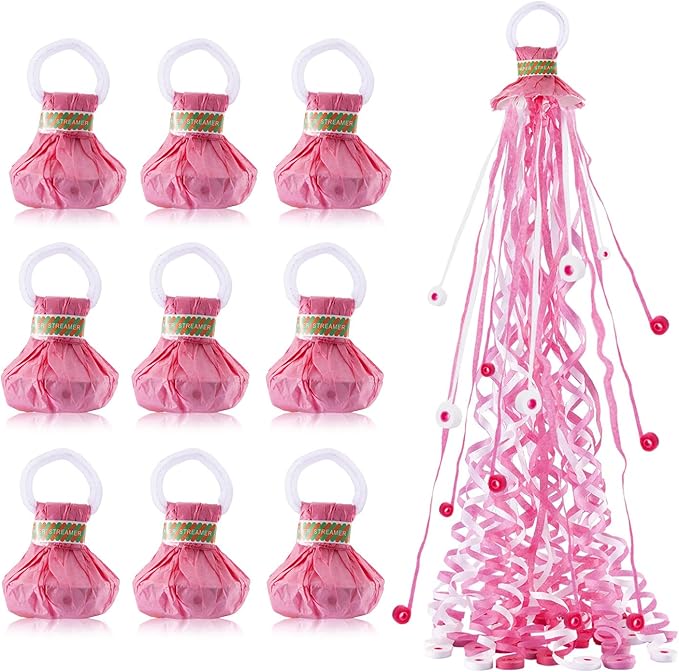 BATTIFE 10 Packs Pink Gender Reveal Streamer Poppers, Hand Throw Confetti Poppers, No Mess Paper Crackers for It's a Girl Party, Baby Shower, Wedding, Birthday