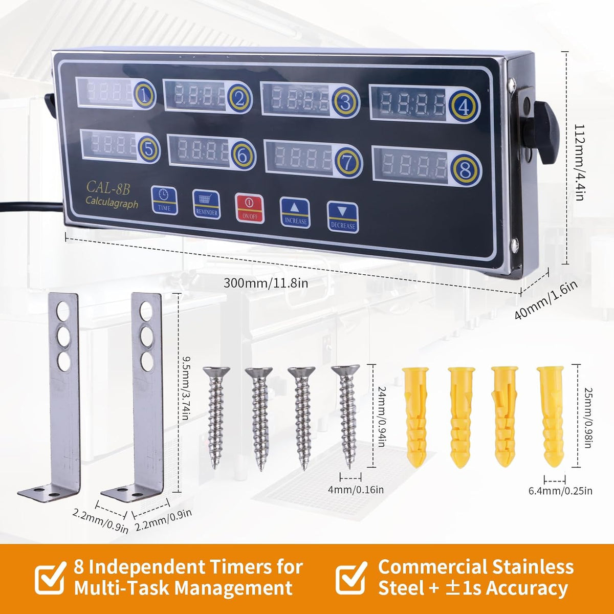 8-Channel Digital Kitchen Timer - Commercial Cooking Timer with Alarm Reminder- Professional Restaurant Timers for Fryer, Food Trucks, and Bakeries