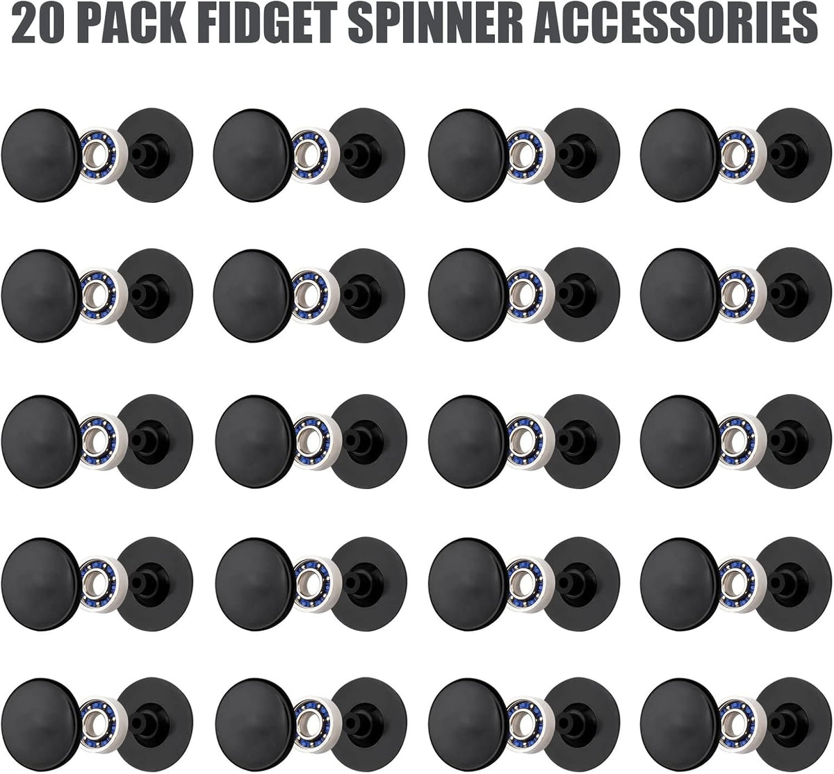 20 Pack Fidget Spinner Bearing and Cap Replacement Set, Chrome Steel Bearing Balls