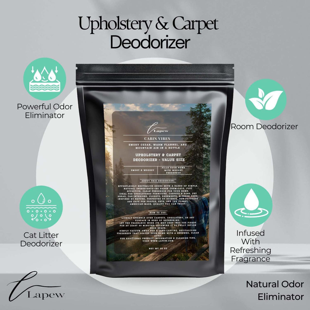Cabin Vibes Carpet Freshener Powder Refill 36 oz | Powerful Odor Eliminator for Home | Upholstery Deodorizer | Carpet Deodorizer | Pet Urine | Cat Litter Box