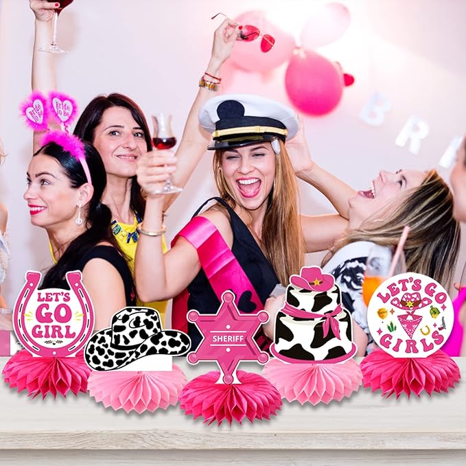 Lets Go Girls Bachelorette Party Decorations - 9pcs Disco Cowgirl Honeycomb Centerpiece Pink Disco Western Party Decoration Girls