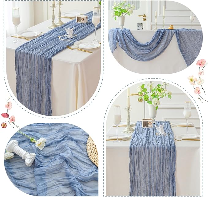 Sioloc Dusty Blue Cheesecloth Table Runner 120'' x 35'',Spring Easter Decor Soft Gauze Boho Wedding Table Decor for 10ft Table Birthday Party,Baby Shower, Bridal Shower, Home & Event Decor