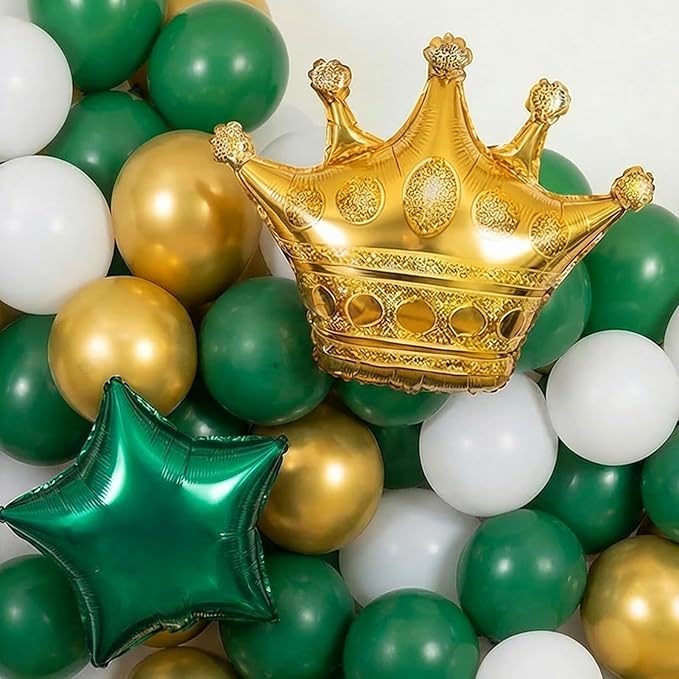 Green White Gold Balloon Garland Arch Kit with backdrop Stars Graduation Cap crown GRAD Letters Mylar Balloons for 2026 graduate Prom Decorations