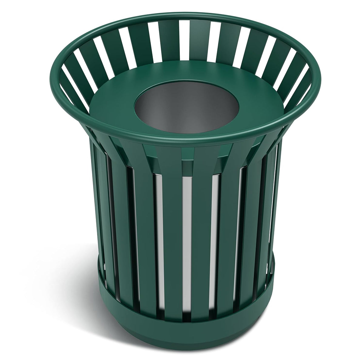 8Gallon Round Large Outdoor Trash Can, Heavy Duty Metal Slatted Garbage Can Outdoor, All Weather Resistant Commercial Garbage Cans, Waste Receptacle in Park, School, Beach, Patio (Green, Medium)