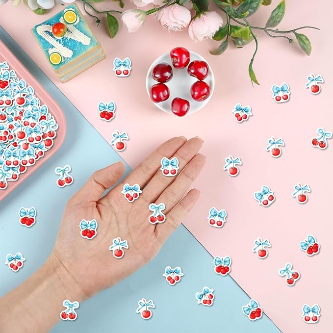 200 Pcs He's The Cherry On Top Confetti, Cherry Bow Table Scatter Confetti Decorations, Red Summer Fruit Table Paper Decor for Baby Shower Birthday Wedding DIY Crafting Supplies