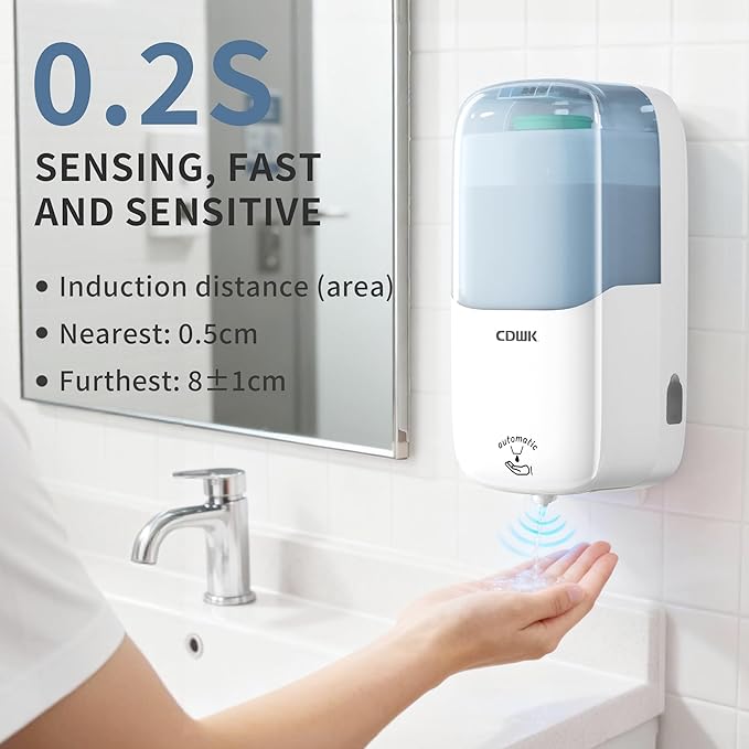 Automatic Soap Dispenser Wall Mount, 33.8oz/1000ml Dish Soap Dispenser for Bathroom, Touchless Electric Commercial Soap Dispensers Kitchen, White