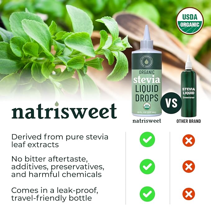Organic Stevia Liquid Drops, 8 fl oz, Liquid Stevia Sweetener from Stevia Extracts, Zero Calorie Sweetener, Pure Stevia Liquid