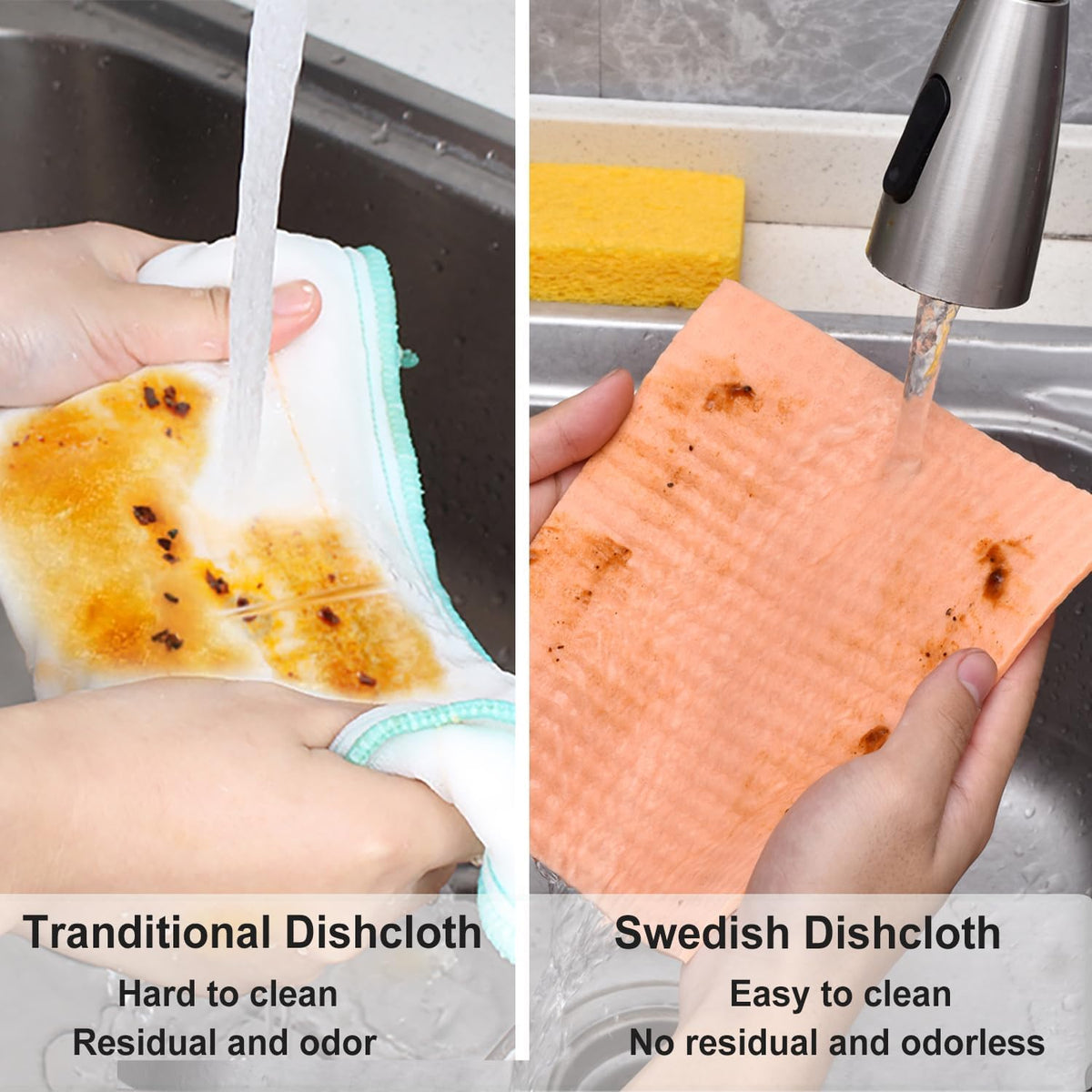 MEUUT 12 Packs Swedish Dishcloths and Kitchen Sponges for Cleaning, Reusable Absorbent Compressed Cellulose Cleaning Sponge Dish Clothes for Kitchen and Household Use