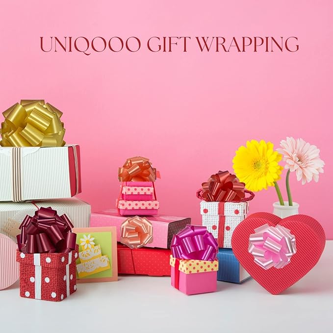 UNIQOOO 48Pcs 12 Color Christmas Gift Pull Bows, Large 6 Inch Assorted Christmas Bows for Gift Basket Bag Box Wrapping Decor, Valentine's Day, Birthday, Anniversary, Wedding, Florist Packaging