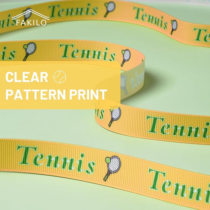 Tennis Ribbons 5 Rolls 20 Yards Total, 5/8" Sports Grosgrain Tennis Themed Ribbons for Homecoming Mums Gift Wrapping Crafts Making Hair Tie Bows and Team Party Decor