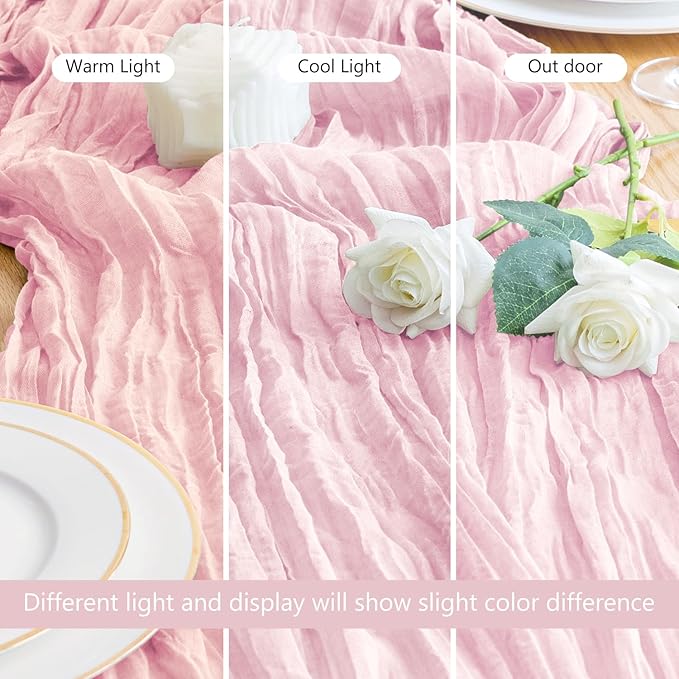 Asee'm Cheesecloth Table Runner Spring Easter 120 Inches Blushing Pink Boho Gauze Cheese Cloth Runner 10FT Rustic Sheer Table Runners for Wedding Baby Shower Holiday Party Decoration