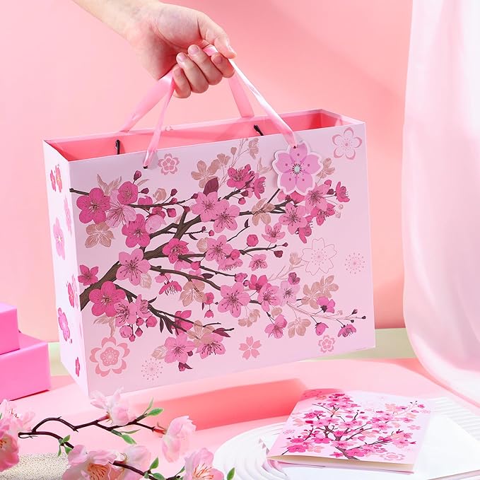 WRAPAHOLIC 13" Large Sakura Gift Bag with Card and Tissue Paper - Cherry Blossom