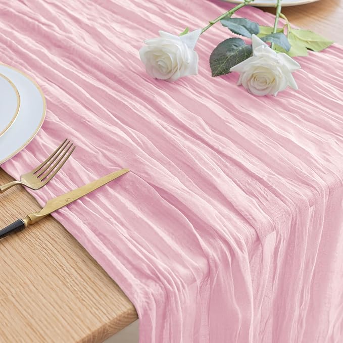 Asee'm Cheesecloth Table Runner Spring Easter 120 Inches Blushing Pink Boho Gauze Cheese Cloth Runner 10FT Rustic Sheer Table Runners for Wedding Baby Shower Holiday Party Decoration