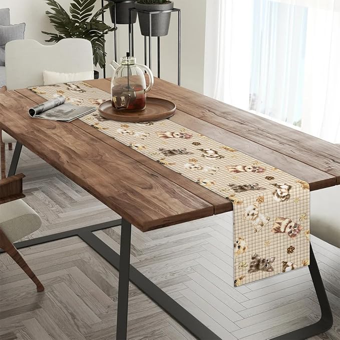 Cute Puppy Table Runner Kitchen Dining Table Runner 13*60in Table Center Decor for Indoor Outdoor Home Holiday Party
