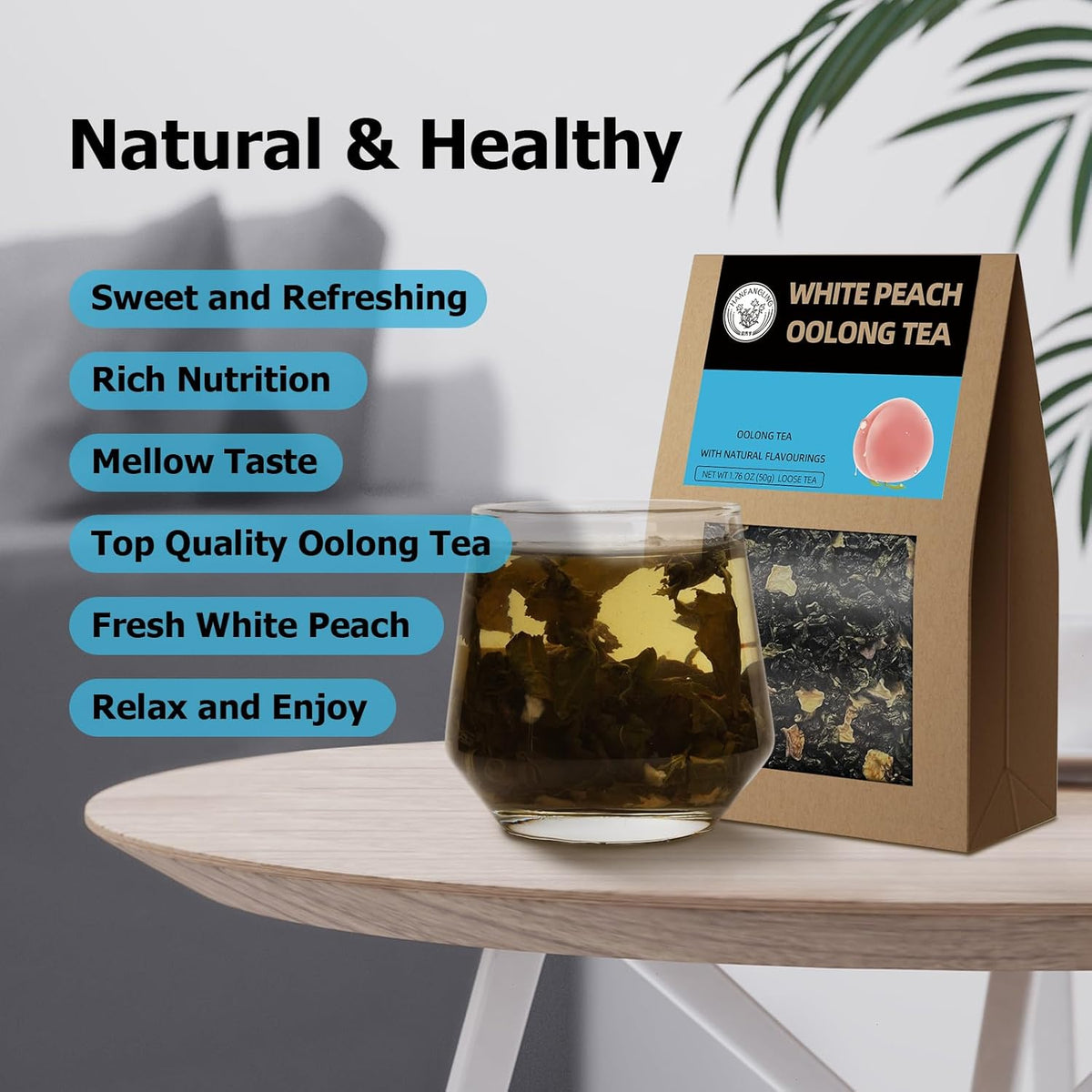 Hanfangling White Peach Oolong Tea, Refreshing, Caffeine Alternative, Fresh Sweetness of White Peach and Aromatic Taste of Oolong Tea Loose Leaf