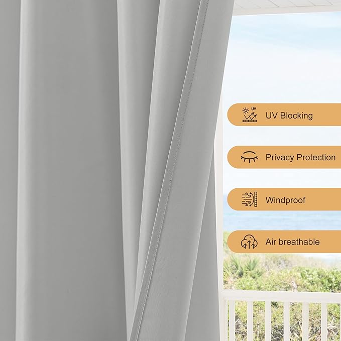 HolidayIdeas Outdoor Patio Curtains Waterproof with Rod Pocket 6 Panels 54x84 Inch- Protect Privacy & Weatherproof Balcony Outdoor Curtains for Apartments,Porch, Gazebo, Pergola, Silver Grey