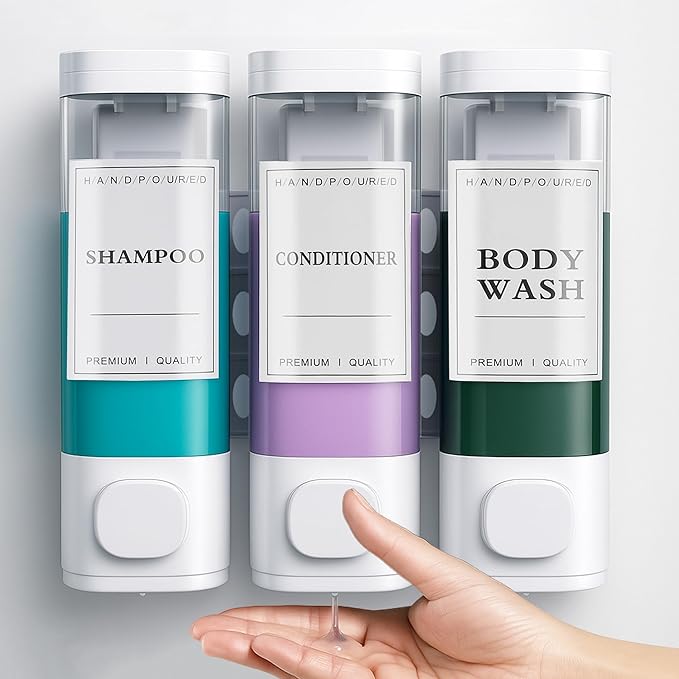 CeeVian Shampoo Dispenser Shower Dispenser 3 Chamrber No Drill Wall Mounted for Shower Shampoo and Conditioner Dispenser for Bathroom, Toilet, Hotel & Kitchen,3 * 300ML (White)