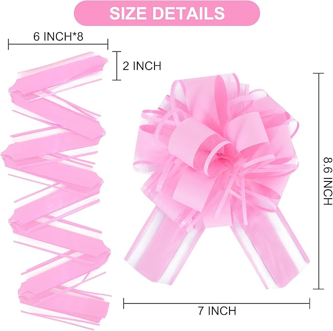 20 PCS Large Pull Bow Ribbon, 7 Inch Peach Pink Big Flower Ribbon Bows for Gift Wrap, Craft Making, Wedding Valentine's Day, Party Decoration