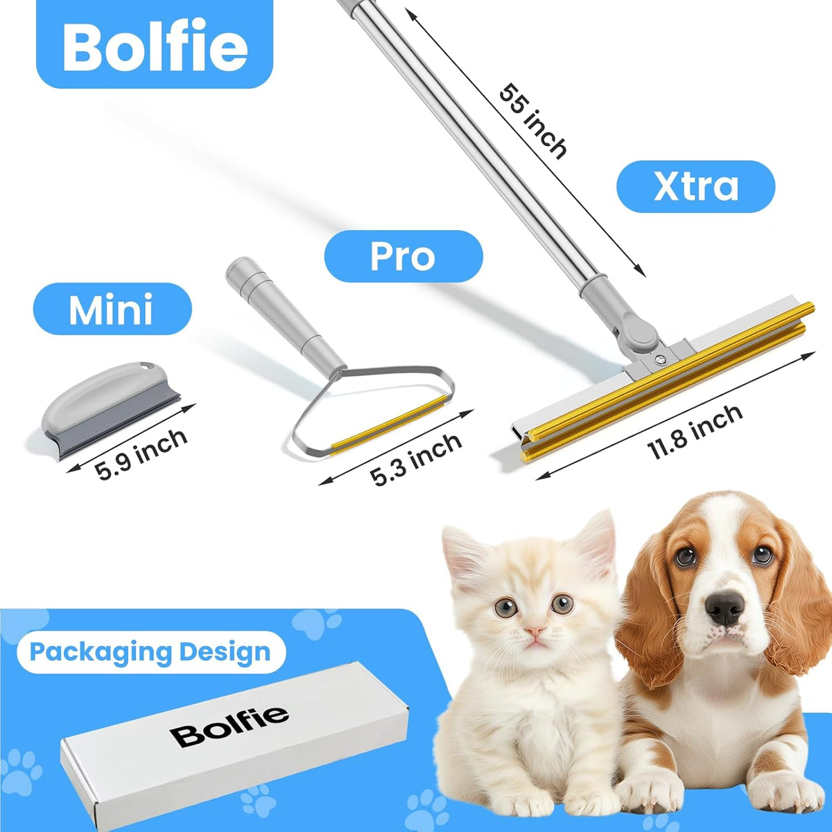 3 in 1 Carpet Rake for Pet Hair Removal, Tool Set of 3, 55” Long Handle Carpet Pet Hair Removal Carpet Scraper Dog Cat Hair Remover for Sofa, Couch, Car, Rug (Gray)