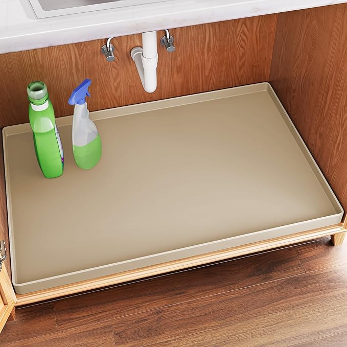 FLATO Waterproof Under Sink Mat 22" x 22" Shelf Liner for Kitchen and Bathroom, Cabinet Protector, Organizers and Storage, Flexible Silicone Drip Tray