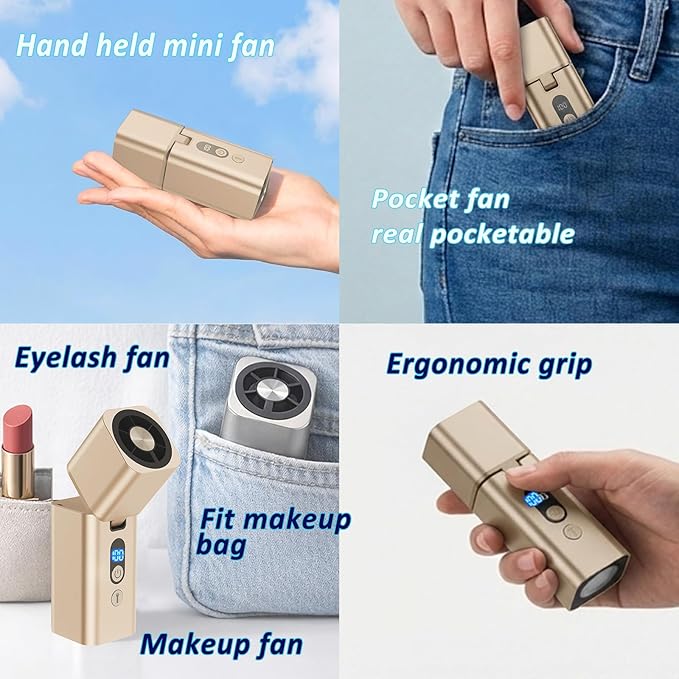 Metal Portable Mini handheld fan 1-100 speed 15000RPM,Rechargeable Pocket Personal Handheld Turbo Fan 5000mAh with Flashlight,Small Hand Held Fan for Travel Camping Beach,Gifts for Women (Gold)
