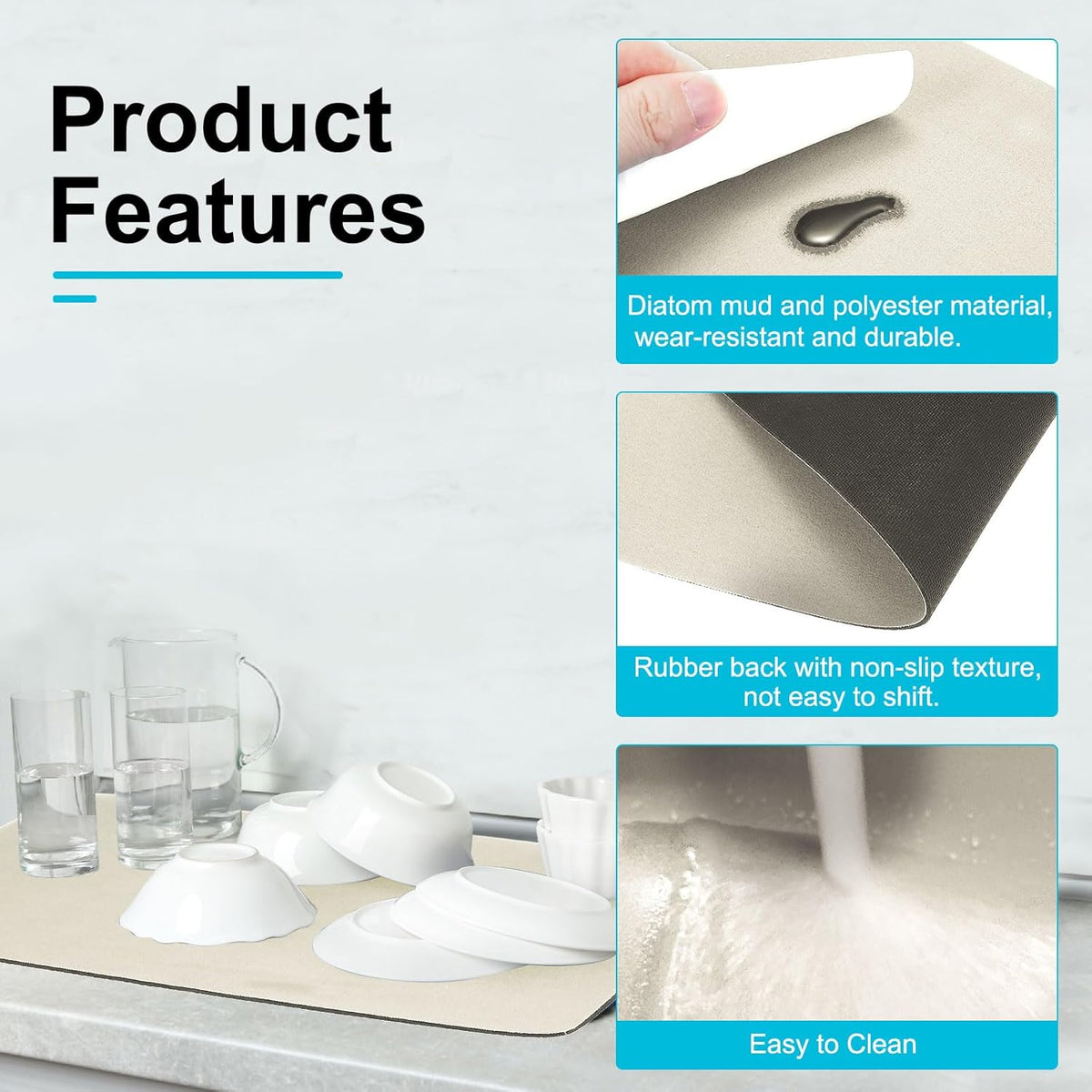 uxcell Silicone Mats for Kitchen Counter, 23.6" x 15.7" Non-Slip Countertop Protector Mat Heat Resistant Coffee Mat Waterproof Table Placemat, Beige
