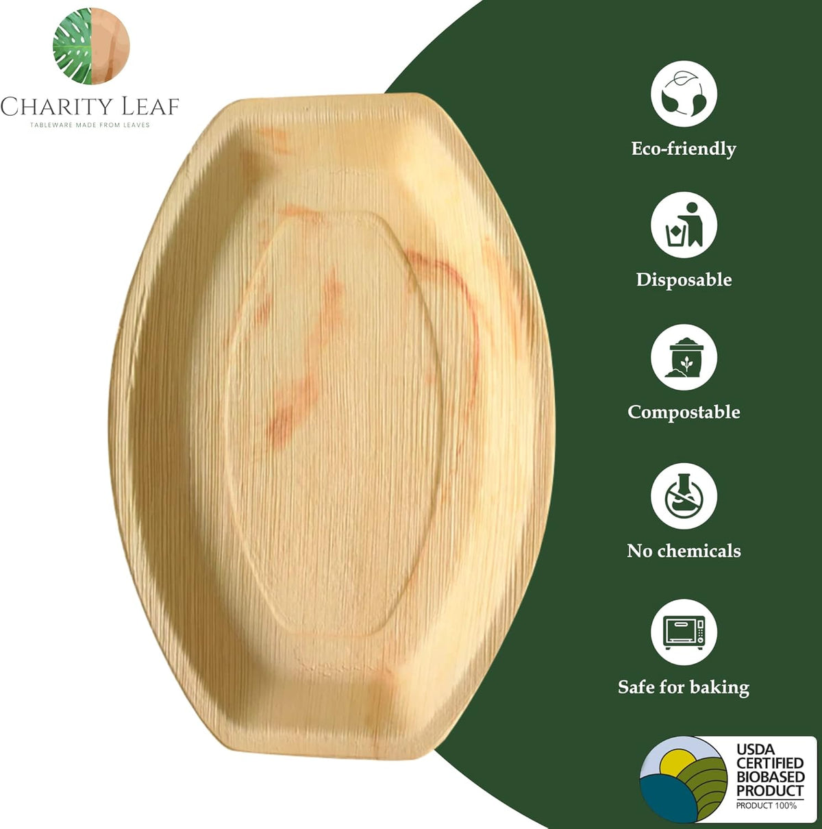 Charity Leaf Disposable Palm Leaf 13" x 9" Trays (10 pieces) Bamboo Like Serving Platters, Disposable Boards, Eco-Friendly Dinnerware For Weddings
