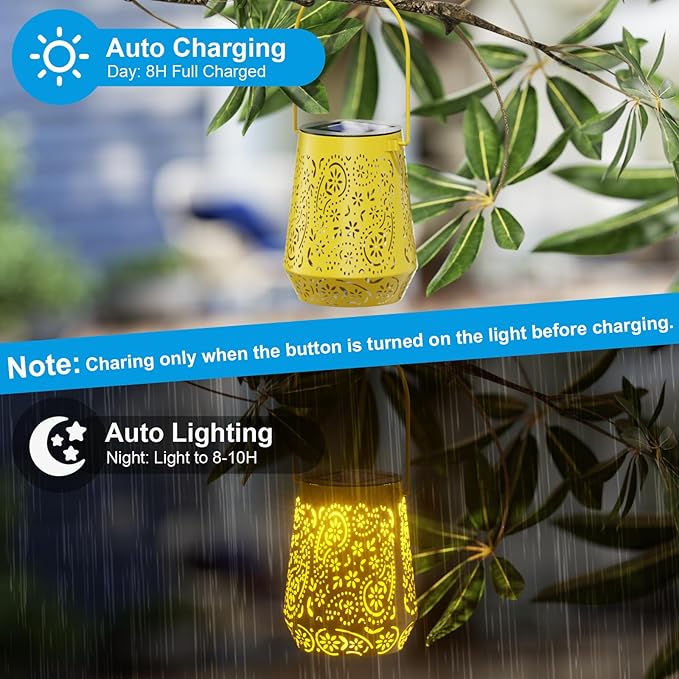 Solar Lanterns Outdoor Waterproof Hanging Solar Lantern, Retro 4 Colors LED Solar Powered Lantern Lights with Handle for Patio Garden Yard Pathway Lawn Porch Decor (4 Pack)
