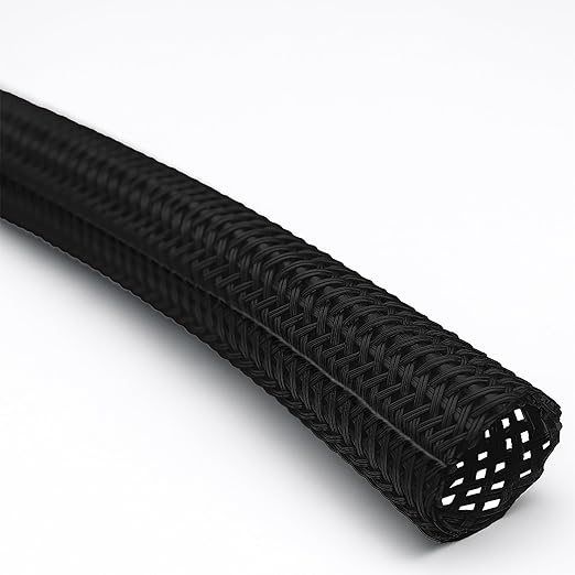 Electriduct 1.25" Hook Self Closing Sleeve Braid Wrap Around Sleeving Flame Retardant Flexible Mesh Cord Cover Cable Protector Wire Organizer - 25 Feet - Black