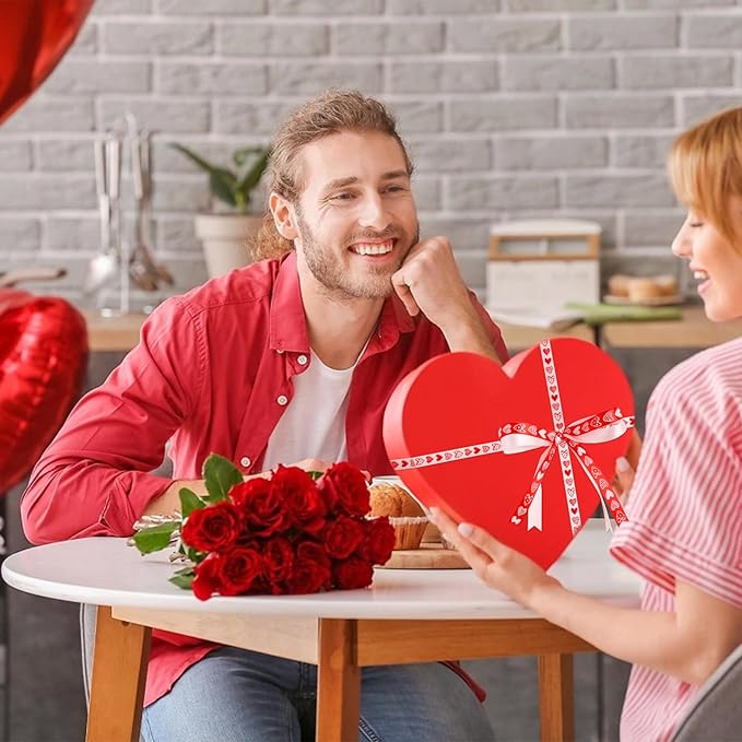 6 pcs Valentine’s Day Ribbon Set, 3/8 Inch Heart Satin Ribbons for Candy Gift Wrapping Flower Home Decoration(Red Pink)