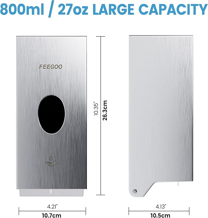 Automatic Soap Dispenser, 27 oz / 800ml Wall Mounted Touchless Liquid Soap Dispenser, 304 Stainless Steel Commercial Soap Dispenser for Bathroom, Office, Hotel