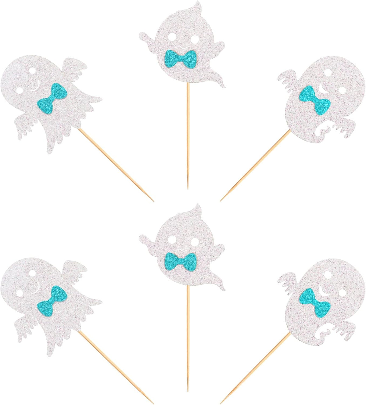 24Pcs Ghost Cupcake Toppers - Bule Halloween, Bule and White Halloween Birthday Decorations, Bule Halloween Baby Shower Decor, Ghost Decorations