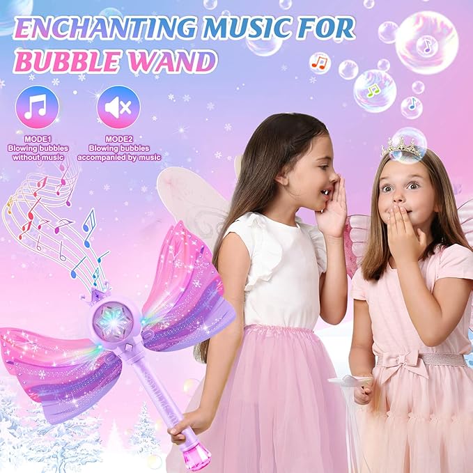 Bubble Wands for Kids Girls - LED Light & Music Bubble Machine: 3 AA Batteries & 2 Bubble Solutions, Outdoor Party Birthday Toys for Toddlers, Gift for 3 4 5 6 7 8 Year Old Girls, Purple