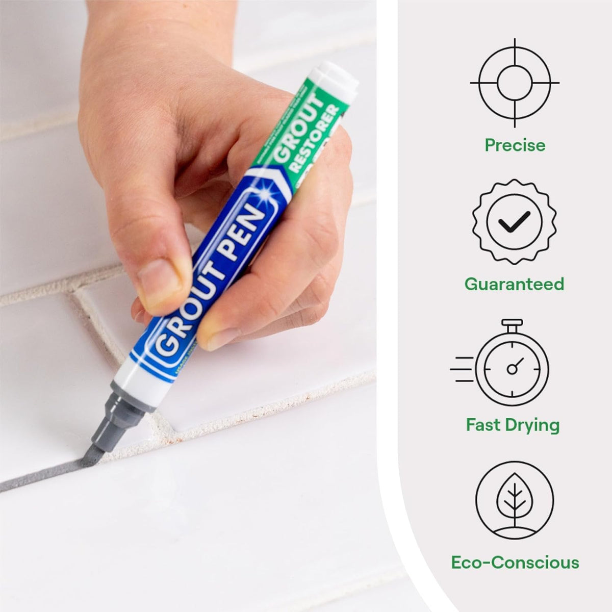 Grout Pen Grey Tile Paint Marker: Waterproof Grout Paint, Tile Grout Colorant and Sealer Pen - Narrow 5mm, 2 Pack with Extra Tips (7mL) - Grey