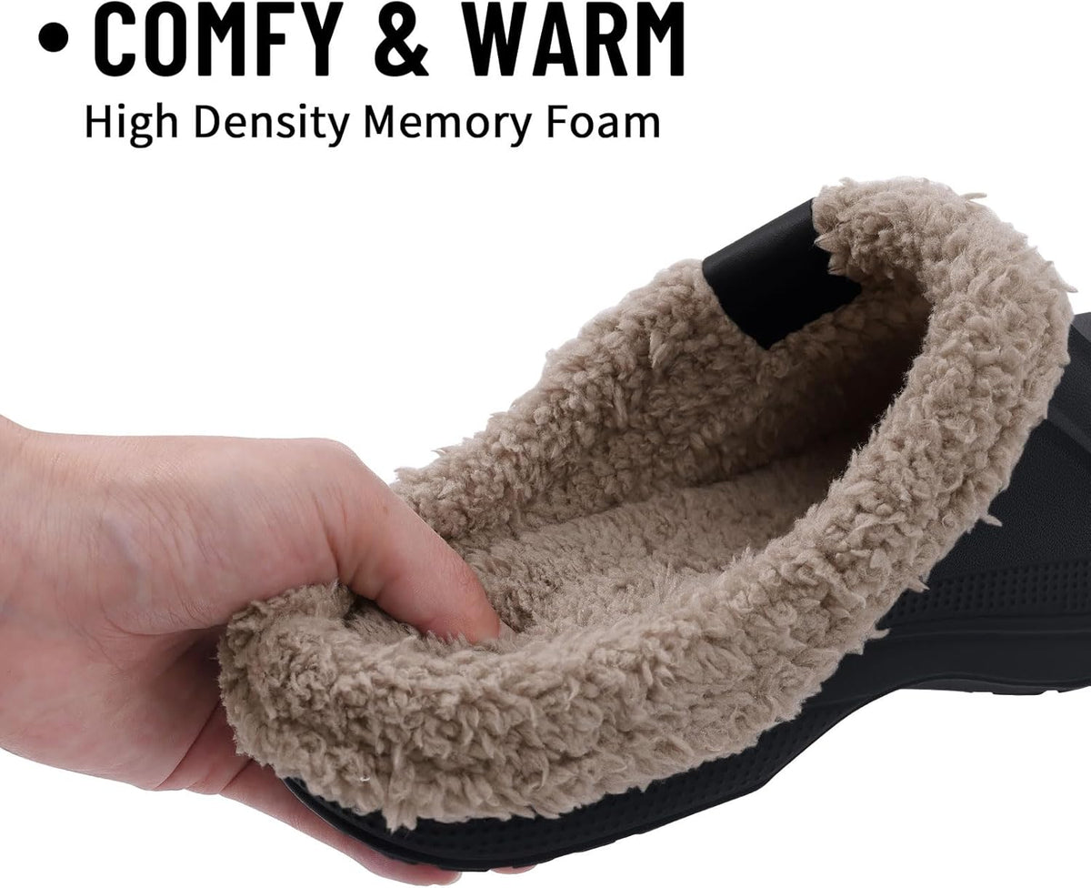 Beslip Classic Fur Lined Clogs Waterproof Winter Fuzzy Slippers for Women Men Indoor and Outdoor