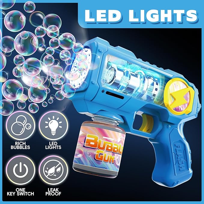 Bubble Gun Toys for 3+ Year Old Kids Boys Girls, LED 2 Pack Automatic Bubble Machine with Bubble Solution, Summer Outdoor Kids Toys for Ages 3-4,4-6,5-7, Birthday Party Gifts for 3 4 5 6 7 8 Year Old