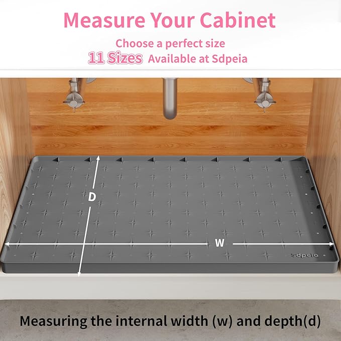 Sdpeia Under Sink Mat 22"×22" Waterproof Silicone Cabinet Liner & Sink Protector for Kitchen & Bathroom, Multi-Purpose Organizers Tray for Pets, Laundry, Cat Litter Mat,Gray