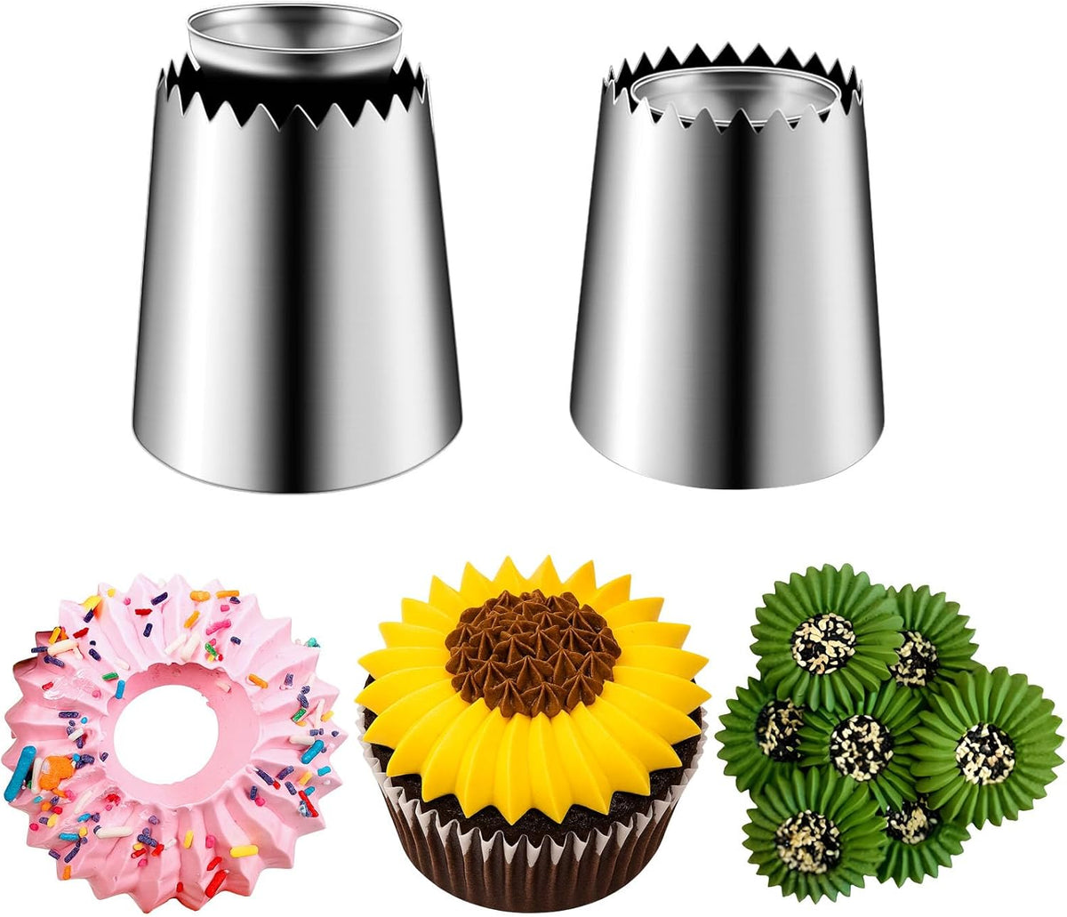 Suuker Large Piping Tips Set, Sultan Ring Baking Mold Icing Nozzle Stainless Steel Icing Piping Nozzles Cake Decorating Supplies for Kitchen Gift(2