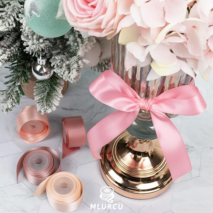 Pink Satin Ribbon 1 Inch Dusty Rose/Rose Gold/Nude/Peach/Pink Ribbon for Flower Bouquet Gift Wrapping Wedding Invitation Bridal Shower Decor Hair Bows Crafts 6 Rolls Total 30Yds